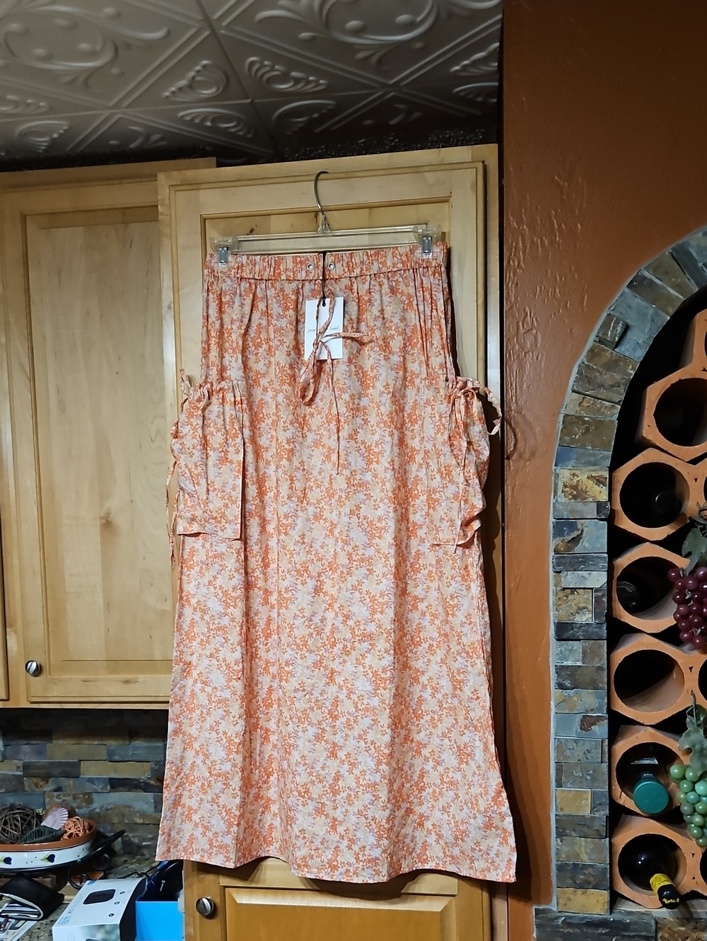 Anthropologie Jacquie The Label Cream Orange Pink Floral Maxi Skirt Pockets NWT